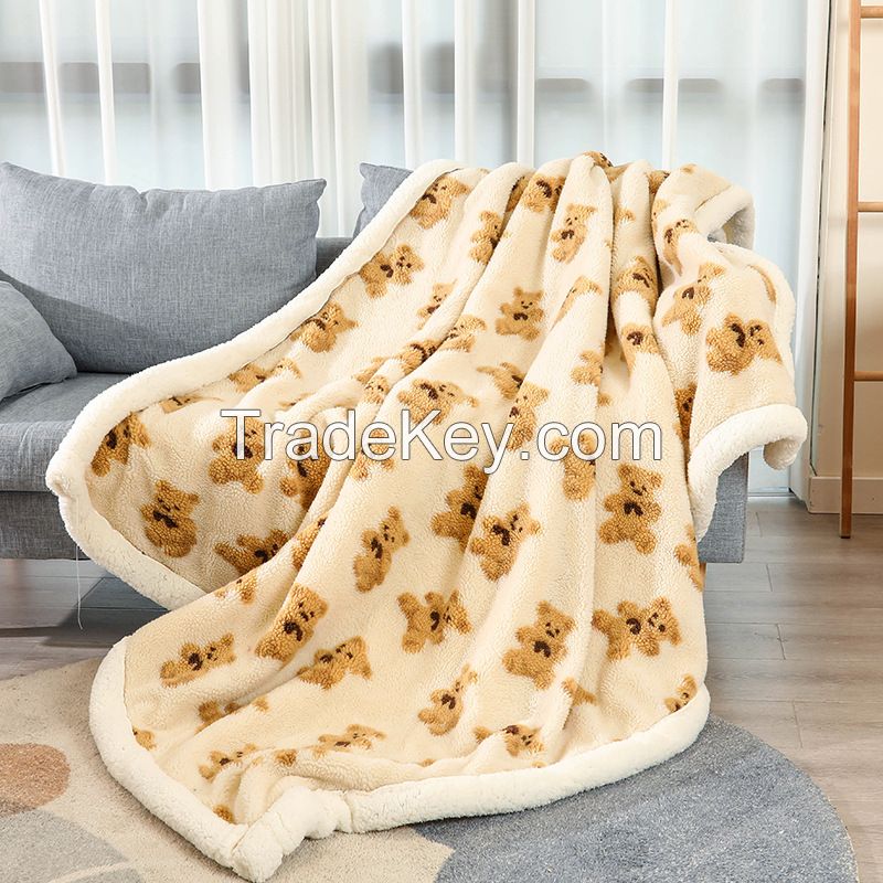 Cashmere Blankets Wholesale Custom Soft Baby Double Warm Blanket Cute Cartoon Portable Back Comfortable Baby Blanket