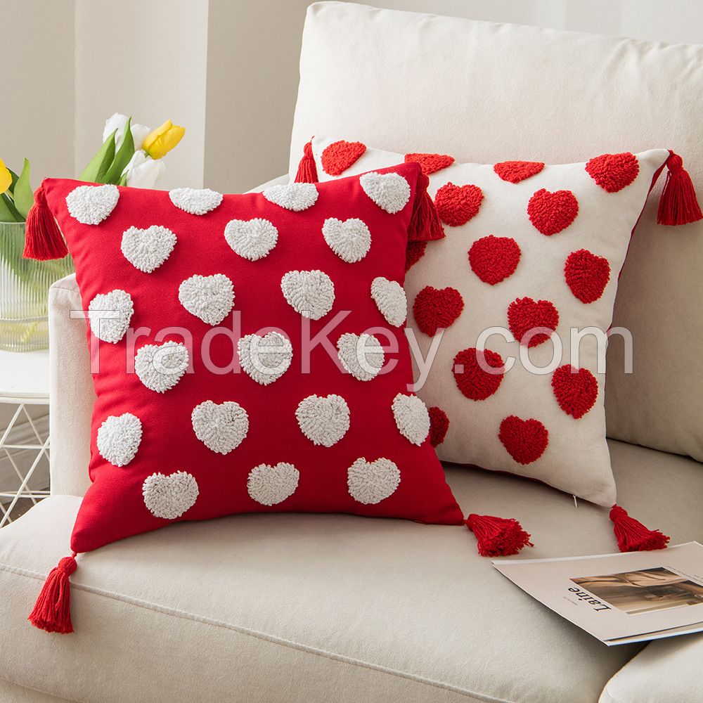 Customizable 18"x18" Tufted Heart Square Cushion Cover Innermor Decorative Pillow Case with Tassel for Home Decor