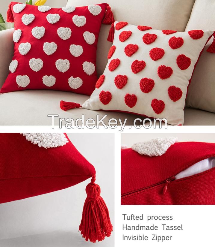 Customizable 18"x18" Tufted Heart Square Cushion Cover Innermor Decorative Pillow Case with Tassel for Home Decor