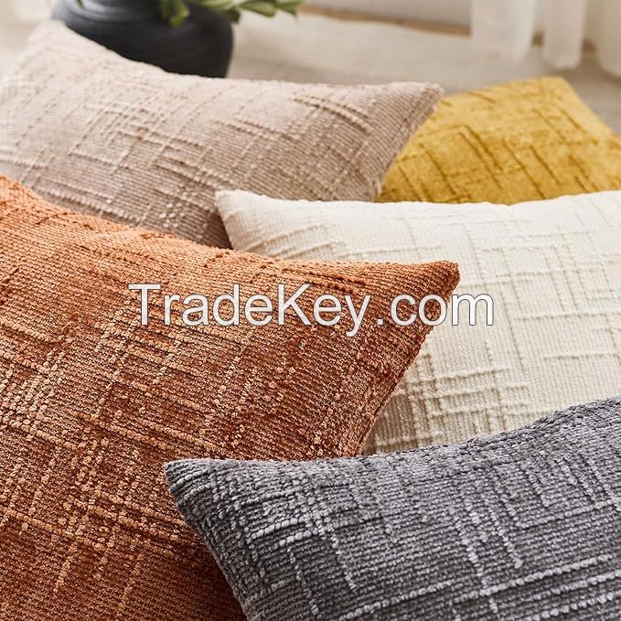 Decorative Square Throw Pillow Covers 18x18 Soft Textured Chenille Irregular Pattern Cushion Covers for Couch Sofa Bed and Living Room Boho Decor