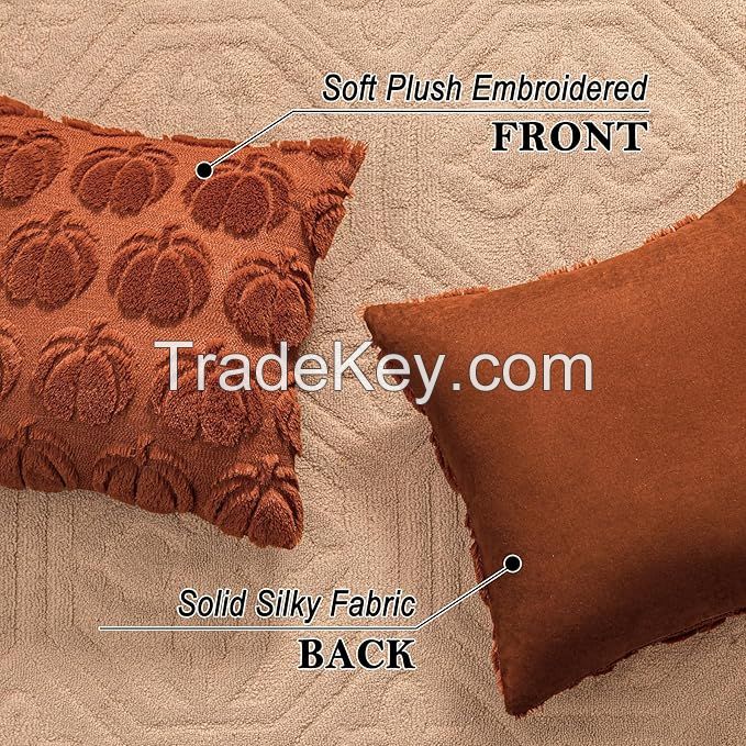 Pumpkin Fall Decorative Throw Pillow Covers Orange Soft Faux Fur Pillow Covers for Autumn Harvest, Fluffy Plush Accent Pillow Cases