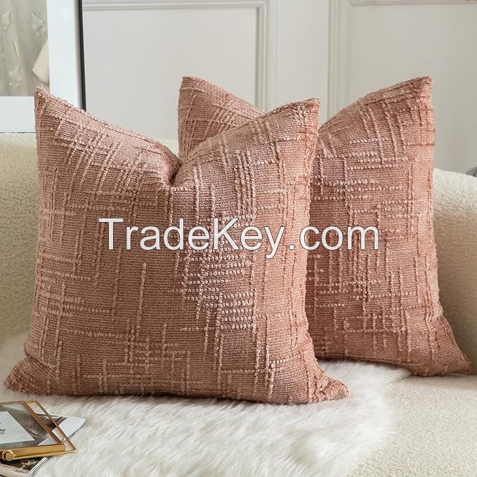 Decorative Square Throw Pillow Covers 18x18 Soft Textured Chenille Irregular Pattern Cushion Covers for Couch Sofa Bed and Living Room Boho Decor