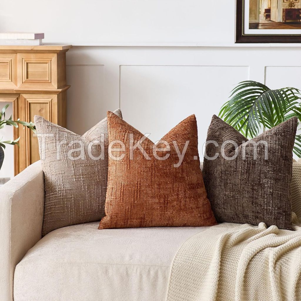 Decorative Square Throw Pillow Covers 18x18 Soft Textured Chenille Irregular Pattern Cushion Covers for Couch Sofa Bed and Living Room Boho Decor