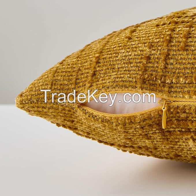 Decorative Square Throw Pillow Covers 18x18 Soft Textured Chenille Irregular Pattern Cushion Covers for Couch Sofa Bed and Living Room Boho Decor