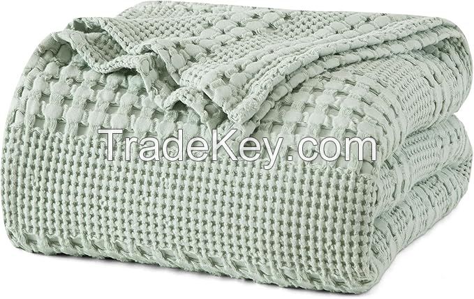 Cotton Waffle Weave Blanket Soft Lightweight Breathable Cozy Summer Blankets for Bed Luxury Woven Bedding Wearable Blanket