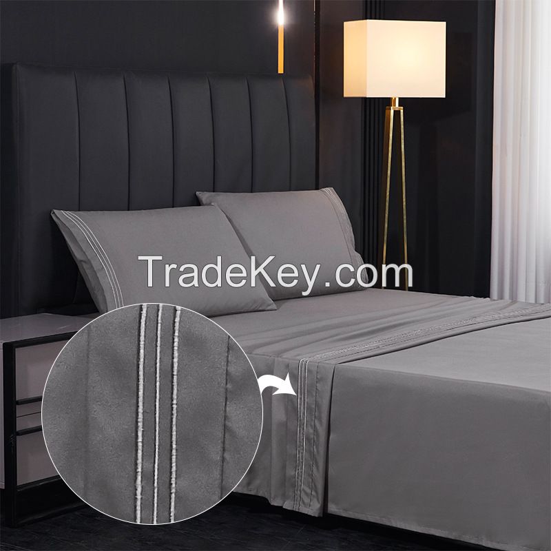Queen Size 4 Piece Sheet Set Comfy Breathable & Cooling Bed Sheets Set Hotel Luxury Bedding Soft and Wrinkle Free Bed Sheets