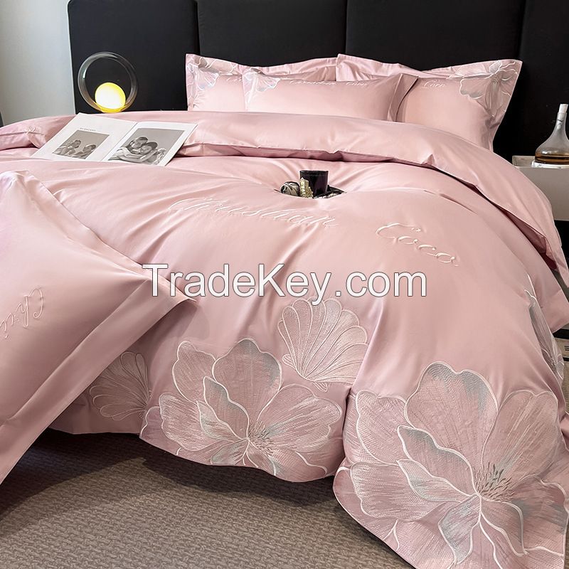 Embroidery Cotton Bedding Sets with Zipper Closure Custom Luxury Duvet Cover Queen Size pure cotton bed sheet and duvet cover