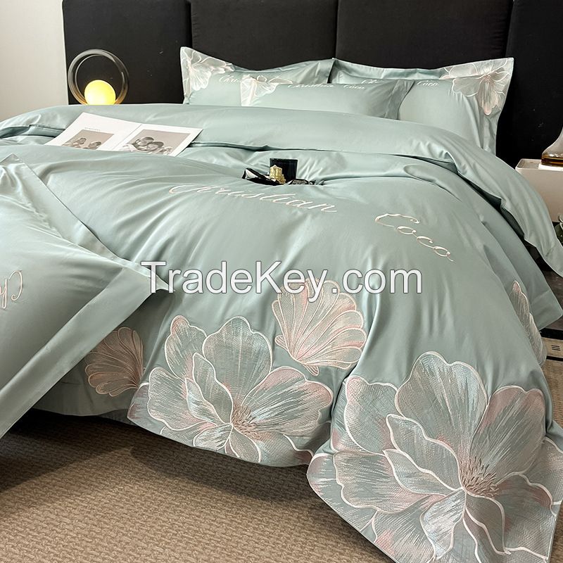 Embroidery Cotton Bedding Sets with Zipper Closure Custom Luxury Duvet Cover Queen Size pure cotton bed sheet and duvet cover