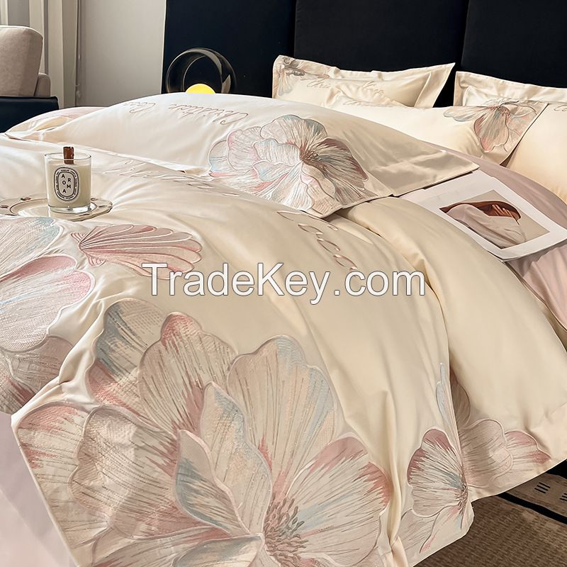 Embroidery Cotton Bedding Sets with Zipper Closure Custom Luxury Duvet Cover Queen Size pure cotton bed sheet and duvet cover