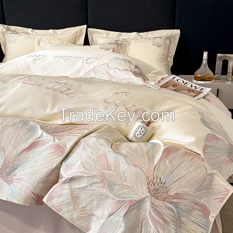 Embroidery Cotton Bedding Sets with Zipper Closure Custom Luxury Duvet Cover Queen Size pure cotton bed sheet and duvet cover