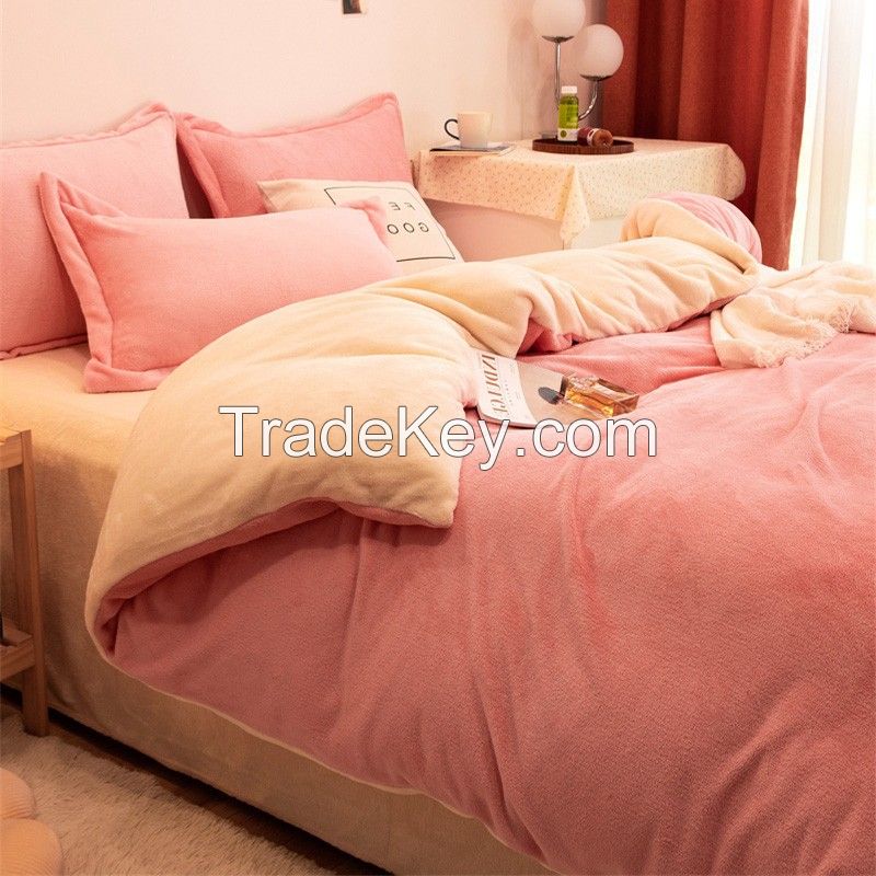 Pink Velvet Comforter Set Queen Gradient Light Pink Fluffy Fuzzy Bedding Quilts Women Girls Ultra Comfy Soft Baby Pink Flannel