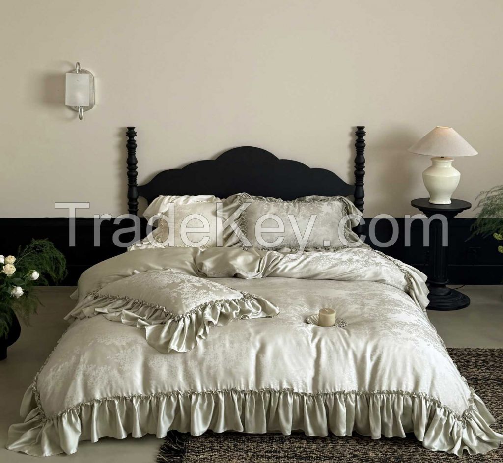 Solid Pattern Duvet Cover With Pillocases luxurious Lyocell Bamboo Flat Bed Sheets Solid Color Cool And Silky Bamboo Microfiber