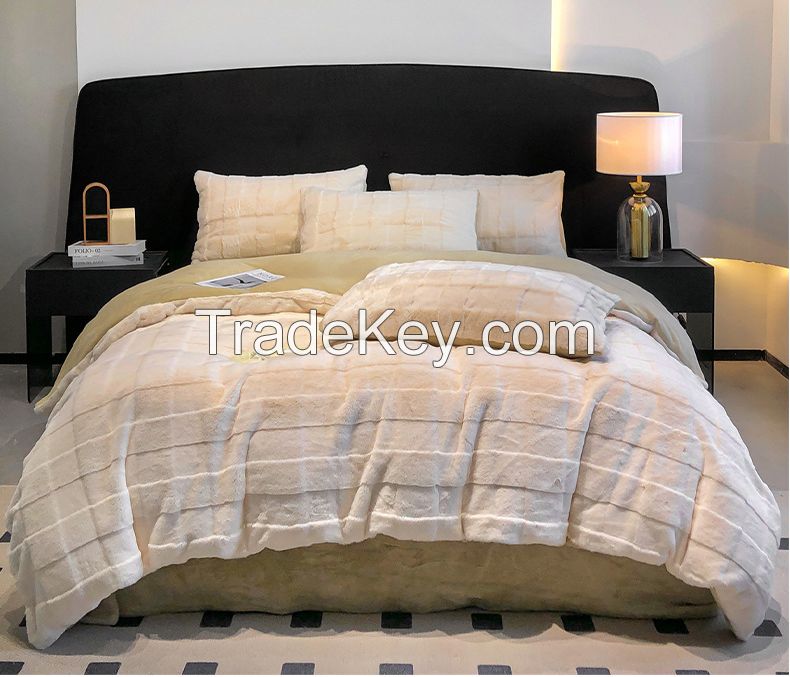Fluffy Faux Rabbit Fur Duvet Cover Set Thickened Warm Milk-Fleece Bed Sheets And Duvet Covers Shaggy Plush Fuzzy Bedding Set