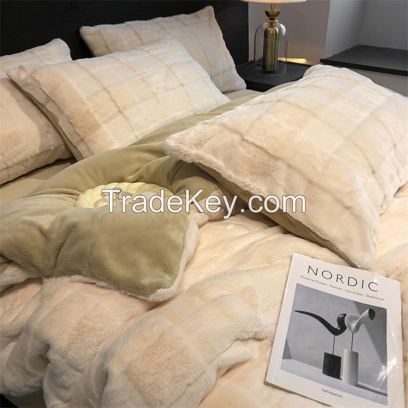 Fluffy Faux Rabbit Fur Duvet Cover Set Thickened Warm Milk-Fleece Bed Sheets And Duvet Covers Shaggy Plush Fuzzy Bedding Set