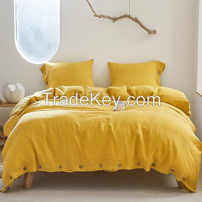 Duvet Cover Set King Size Coconut Button Closure Heather Check Linen-Like Style Weight Durable Brushed Microfibe Elegant Soft Modern King Duvet Cover