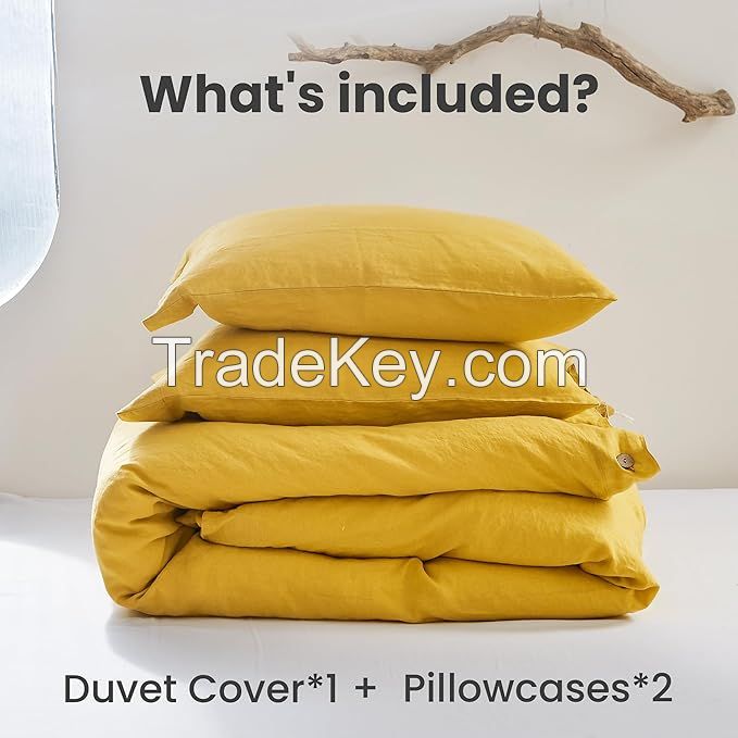Duvet Cover Set King Size Coconut Button Closure Heather Check Linen-Like Style Weight Durable Brushed Microfibe Elegant Soft Modern King Duvet Cover