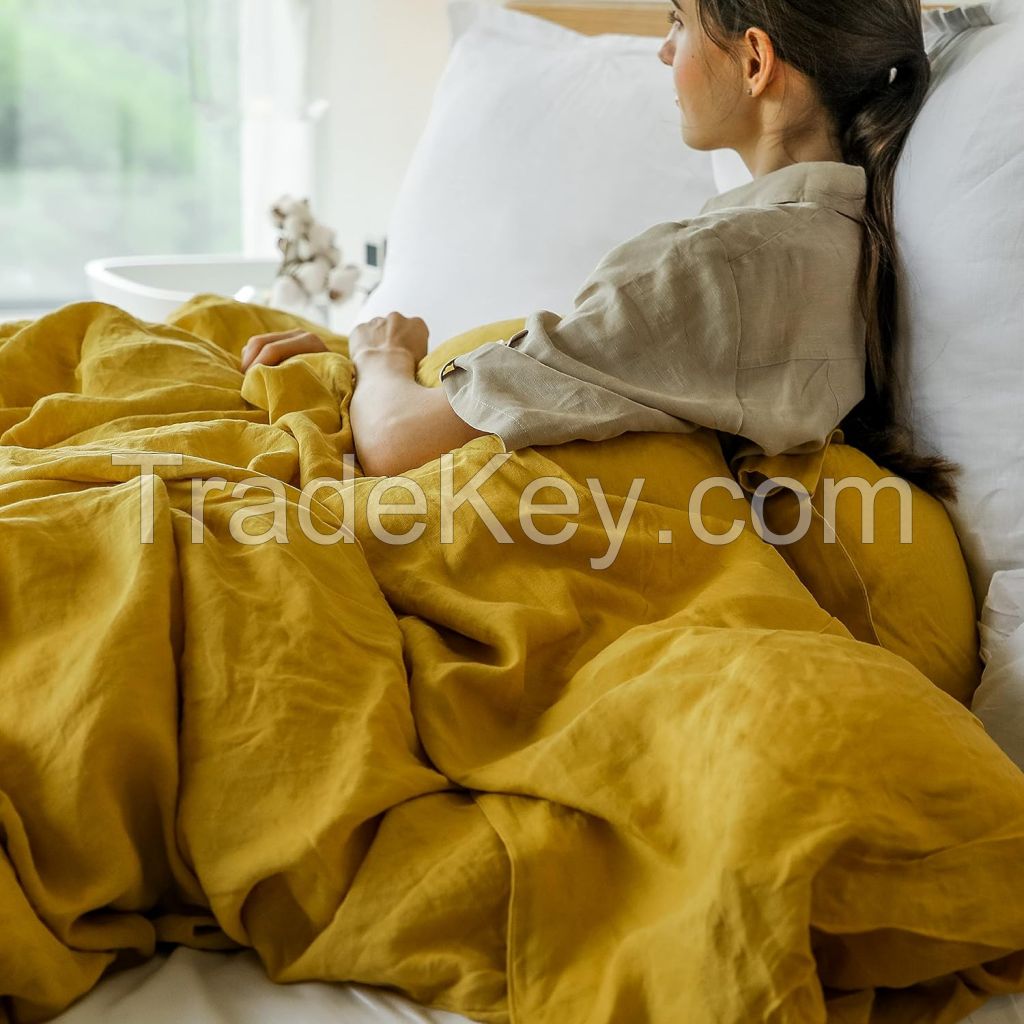 Duvet Cover Set King Size Coconut Button Closure Heather Check Linen-Like Style Weight Durable Brushed Microfibe Elegant Soft Modern King Duvet Cover