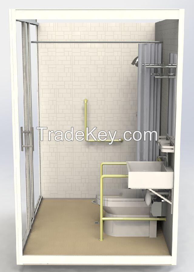 2017 new style with toilet and shower tempered glass door prefab all in one bathroom pod