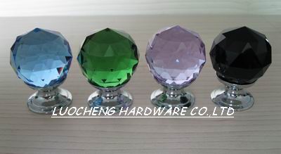 COLORED CUT CRYSTAL KNOBS WITH BRASS BASE CHROME FINISH