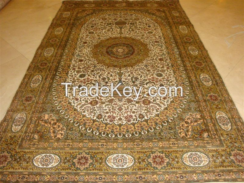 handmade silk untique persian carpet