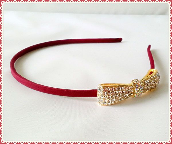 Classic Rhinestone Crystal Bow Headband Hair Bands  Hair Accessory Red