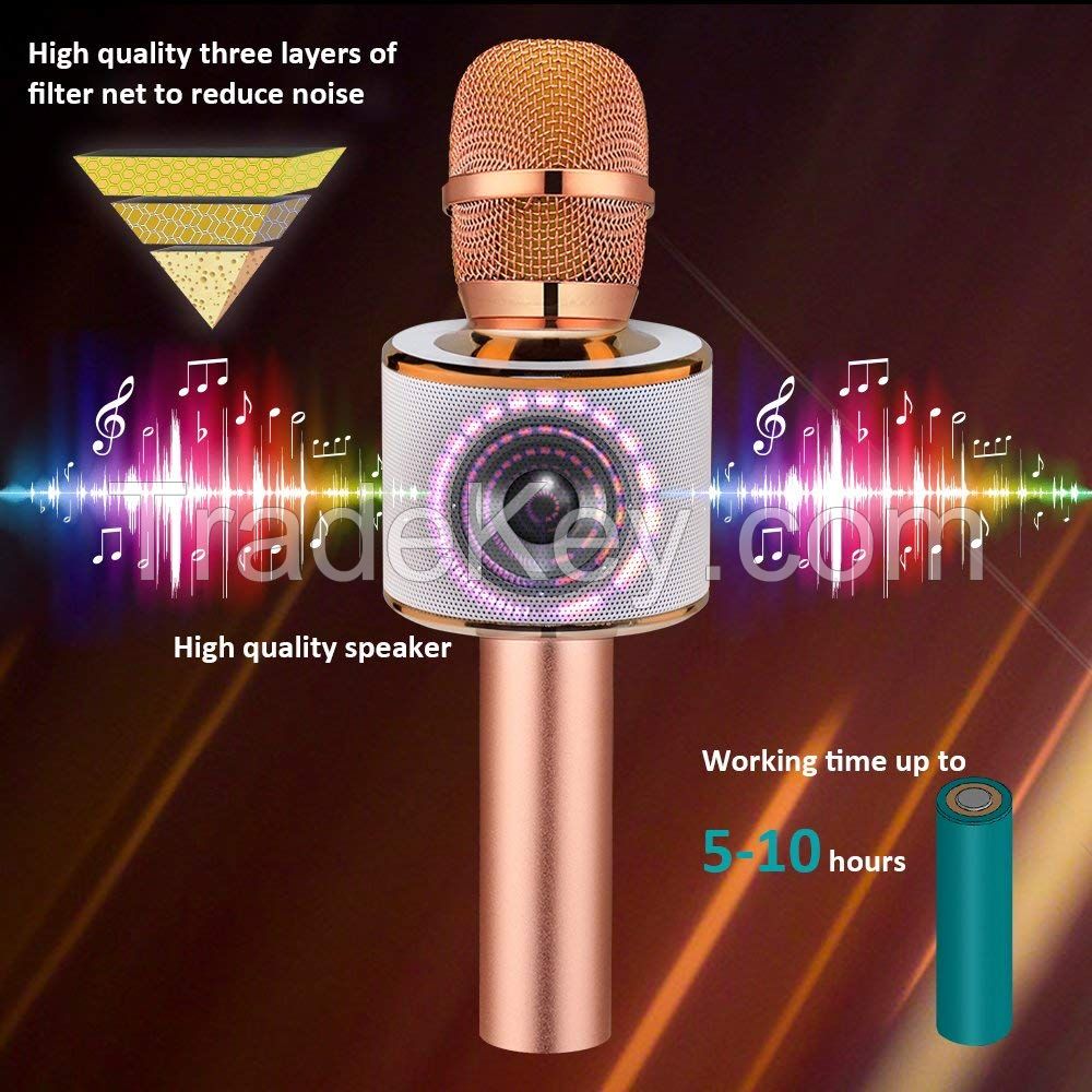 Q37 Wireless Bluetooth Karaoke Microphone, 3-in-1 Portable Handheld karaoke Mic New Year Gift Home Party Birthday Speaker Machine for iPhone/Android/iPad/Sony, PC and All Smartphone(Rose Gold)