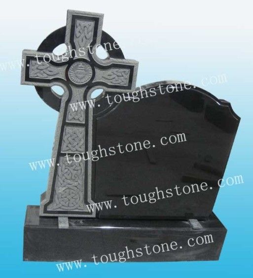 headstone with black granite celtic cross design