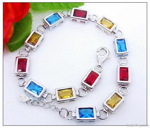 925 Sterling Silver Color Gemstone Charm Bracelet