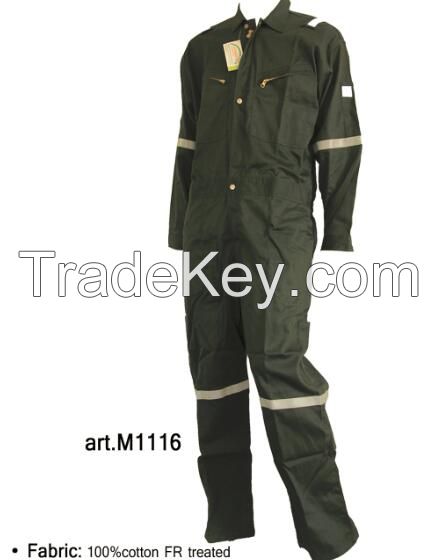 Hot selling 100%cotton Fire retardant coverall with FR reflective tape