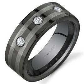 8mm Mens Tungsten Carbide Rings Set 3pc Zircon