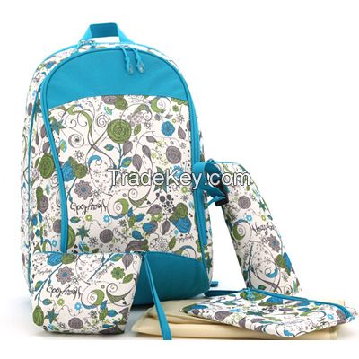 Blue Floral Dots Diaper Backpacks Set