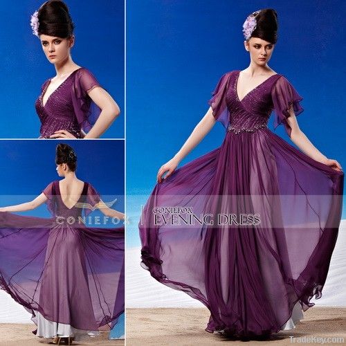 Purple Short Sleeves Pageant Dress 81332