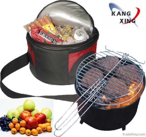 Round Charcoal BBQ Grill with Cooler Bag