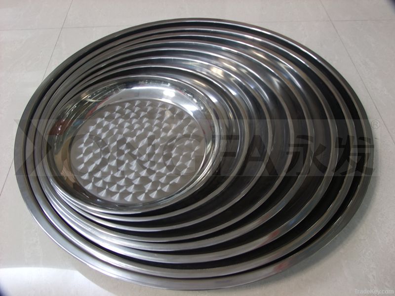 round tray, plate, stainless steel dish