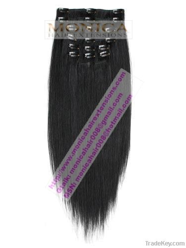 Clip in human hair extensions