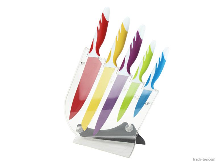 colored nonstick knife sets with acrylic block