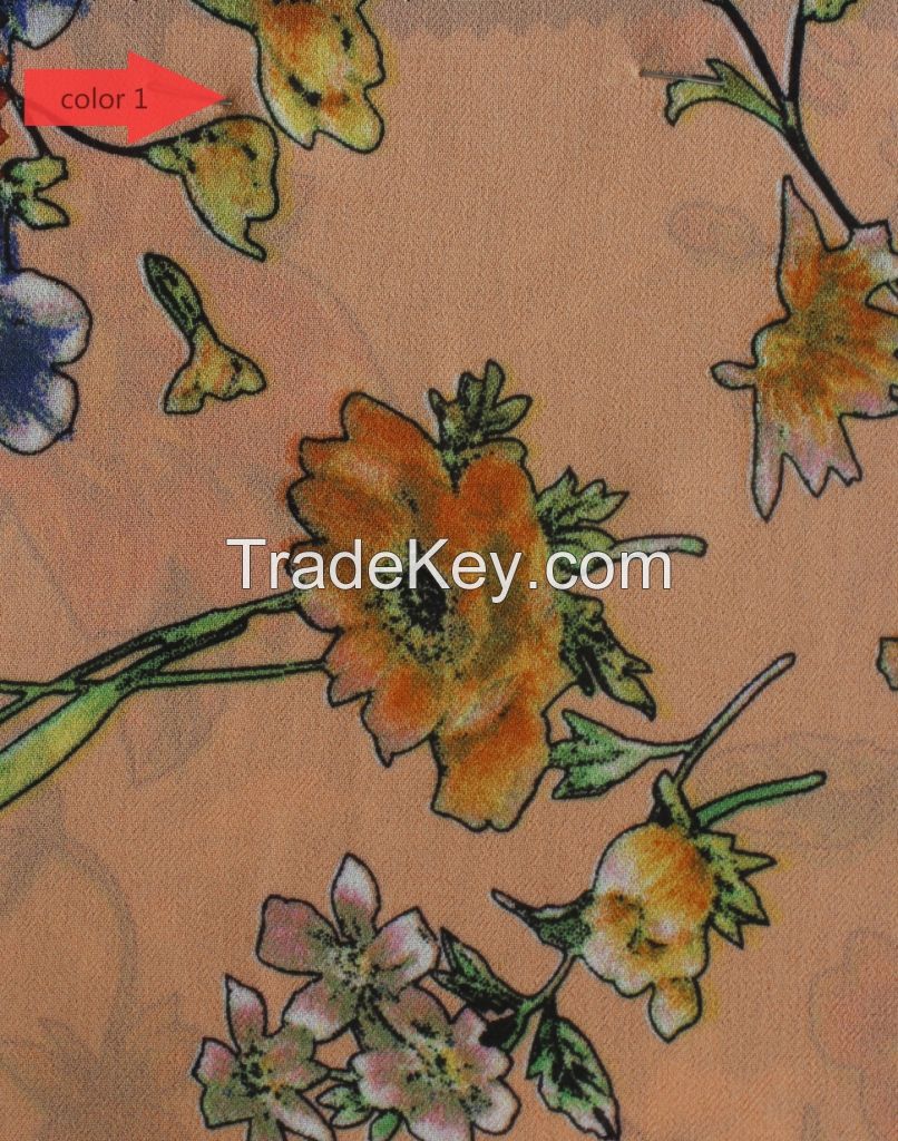 good quality chiffon fabric for garment, flower print georgette fabric for dress145cm 