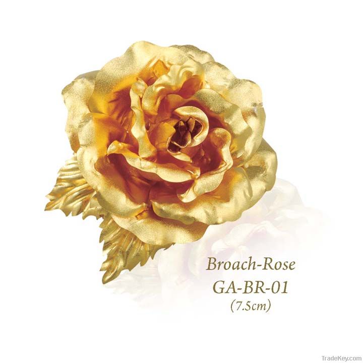 24K Gold Foil Rose Brooch