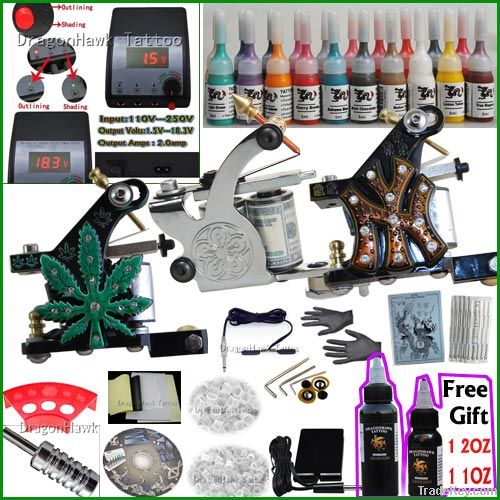 Complete Tattoo Kit 3 Machine Ink Grip Power Needle