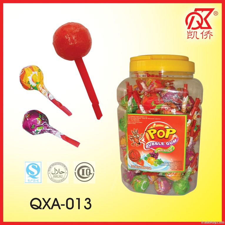 21g Halal Whistle Lollipop With Bubble Gum