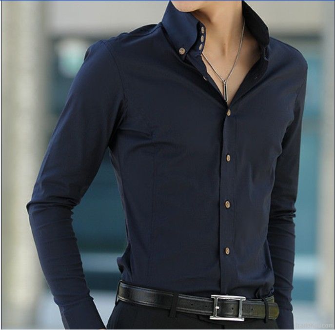 2011 man&#039;s 100% cotton slim fit button-down collar fashion casual shir