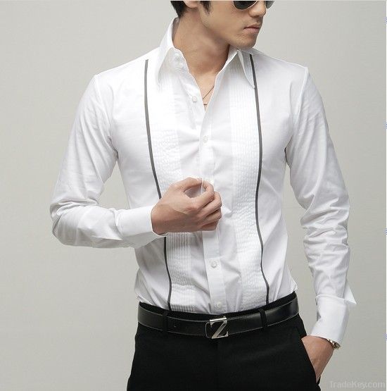 man&#039;s CVC pointed collar slim fit white tuxedo dress shirt