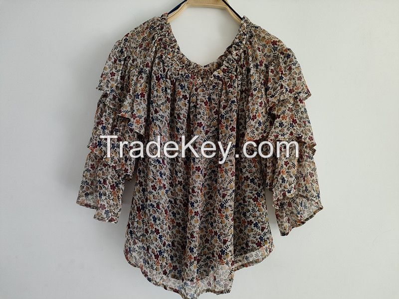 100%polyester chiffon  women's blouse