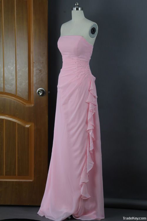 A-line Strapless Floor-length Chiffon Evening Dress