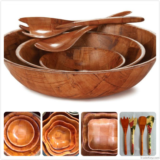 Woven Wood Salad Bowl