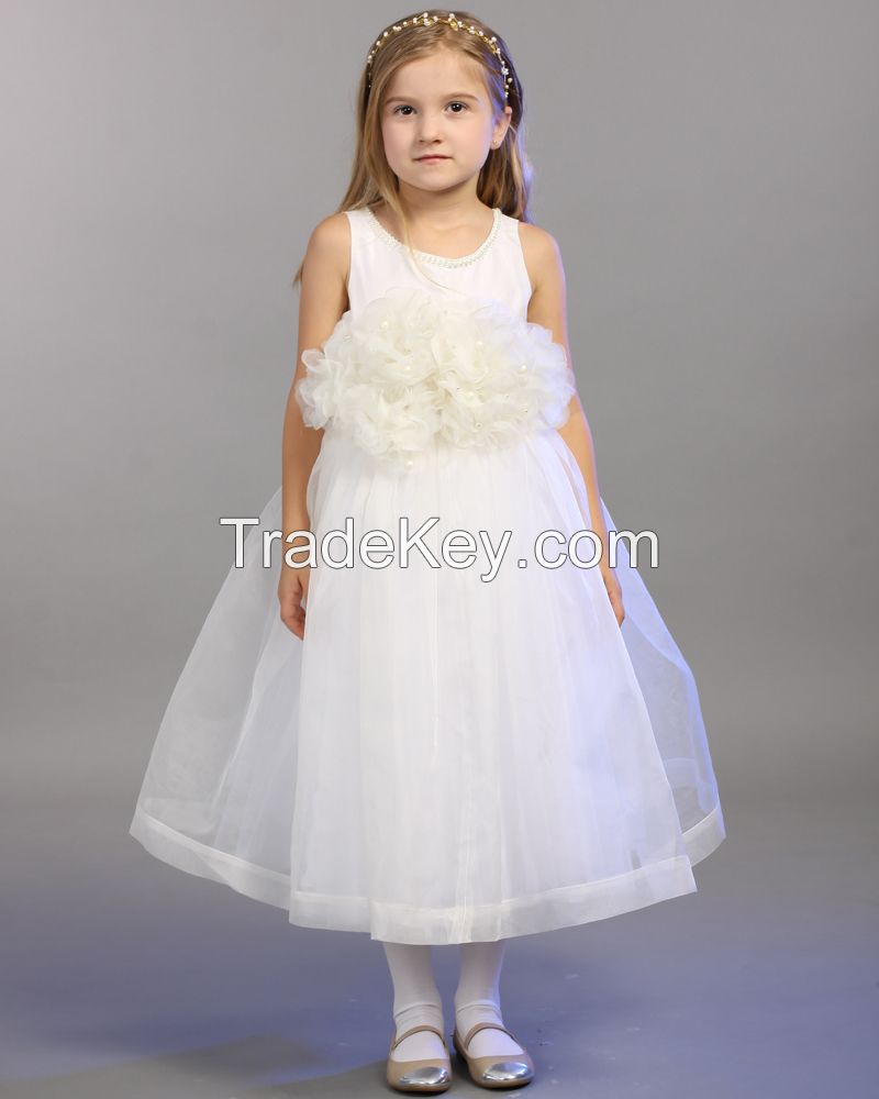 Fashion Girls White Flower girls dress 1pcs drop shippi