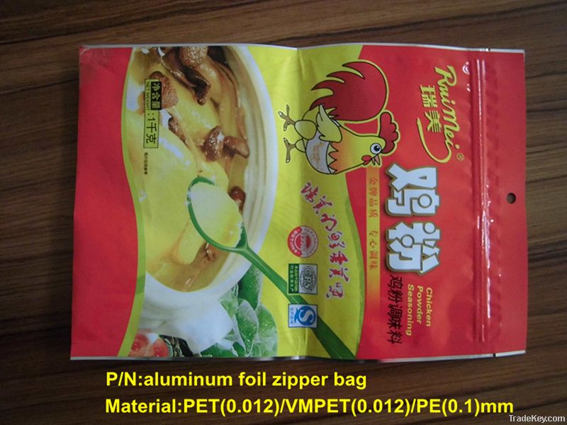 Seasoning packaging bag with zipper