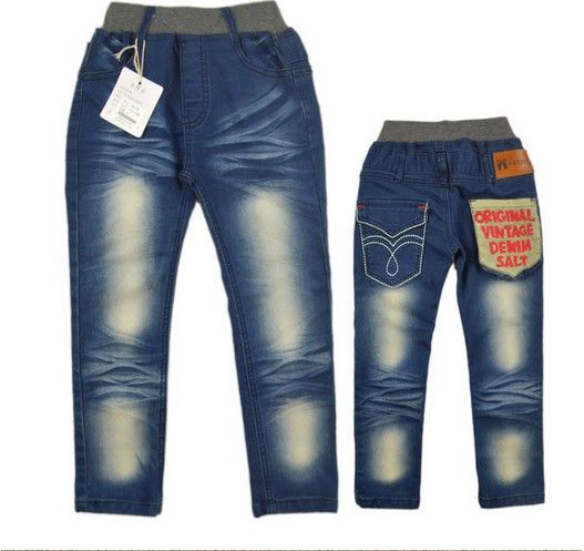 Korean &amp; Japan Style Elastic Waistband Cute Bleached Fashion Baby Boys Jeans 2014 New Arrivals