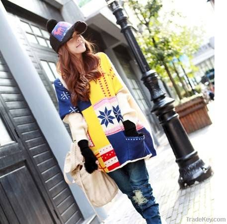 Free shipping Euramerican colorful geometric batwing women sweater