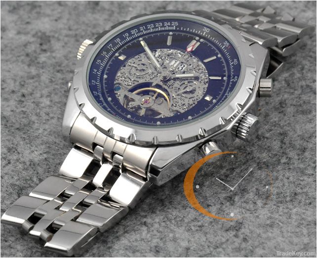 Luxury Mystic Blue Men AUTO Mechanical Tourbillon CHRONO Watch